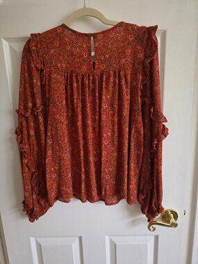 Easel Petite Floral Orange Blouse Size M